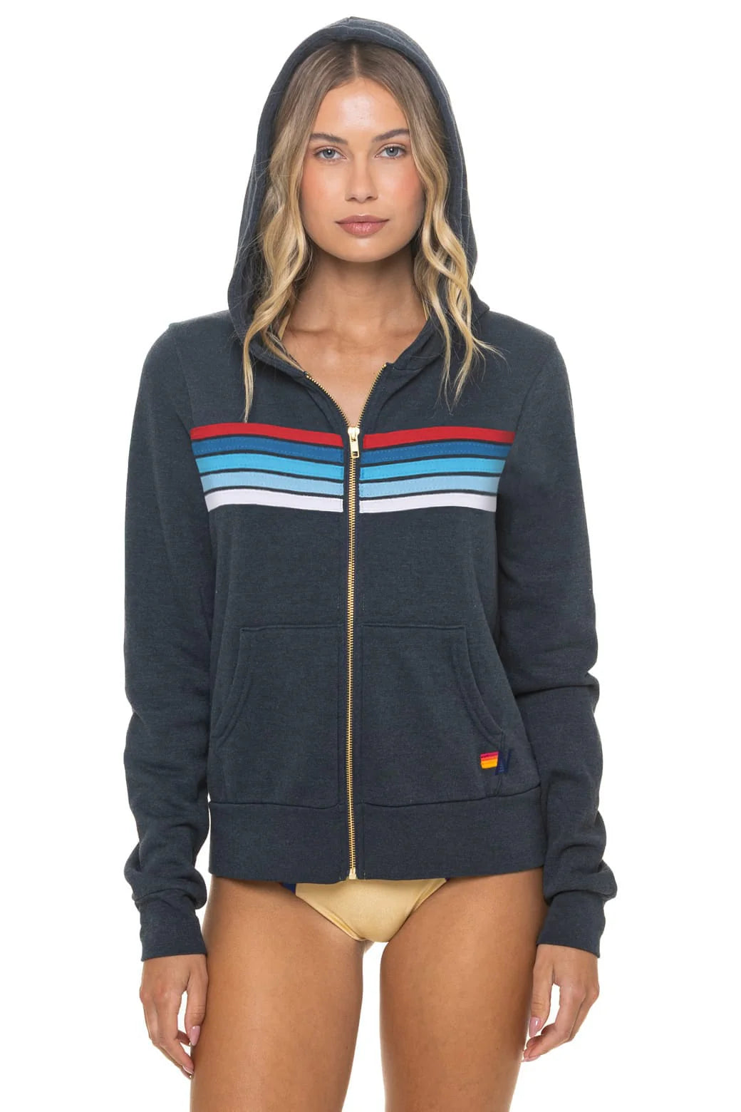 Aviator Nation 5 STRIPE AMERICA ZIP HOODIE - CHARCOAL // USA