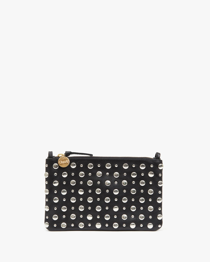 Clare v. Wallet Clutch w/ Tabs Black w/ Silver Studs