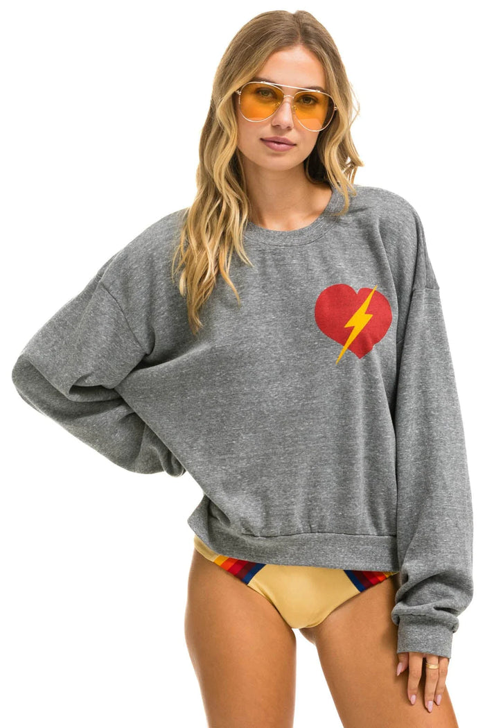Aviator Nation BOLT HEART RELAXED CREW SWEATSHIRT - HEATHER GREY