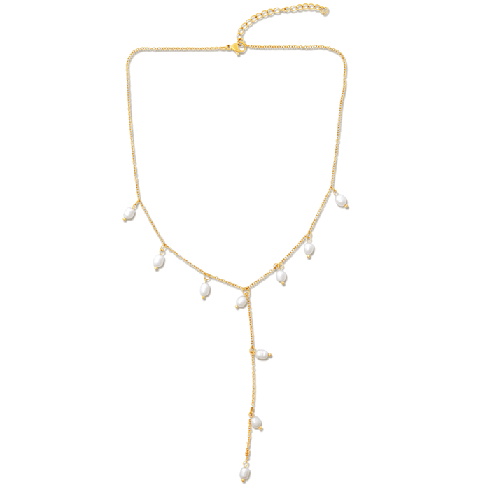 Ellie Vail Jewelry - Ellie Vail - Carlotta Dainty Pearl Lariat Necklace - Gold