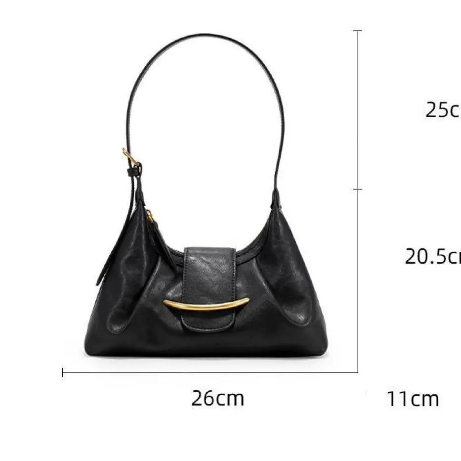 Sook Genuine Leather Underarm Shoulder Bag with Metallic Closure