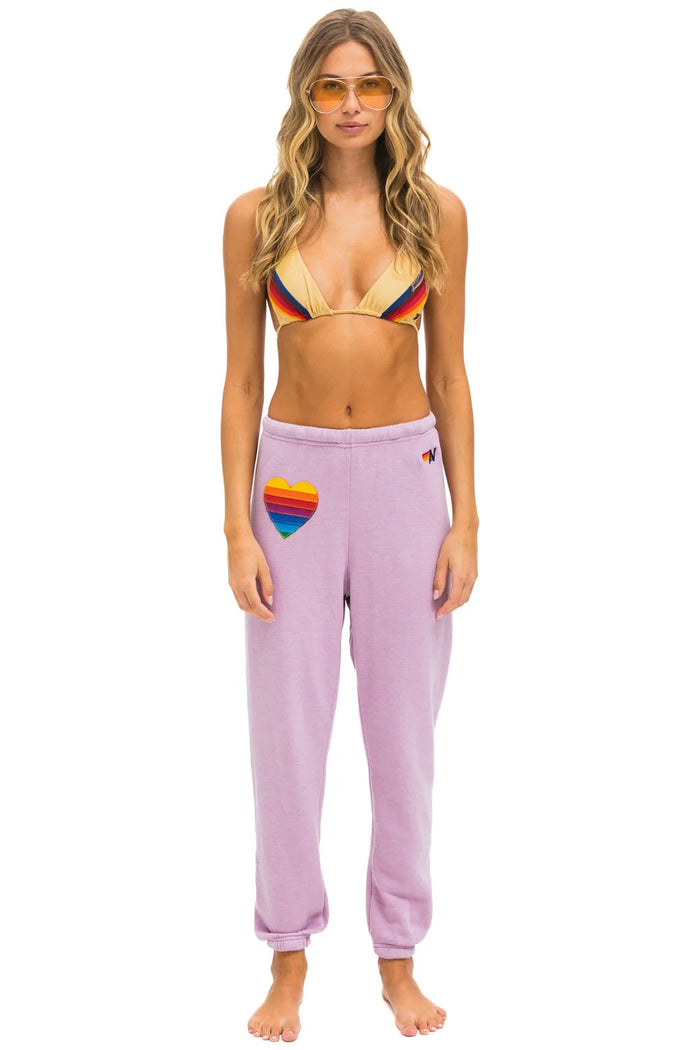 AVIATOR NATION RAINBOW HEART STITCH SWEATPANTS - MAUVE