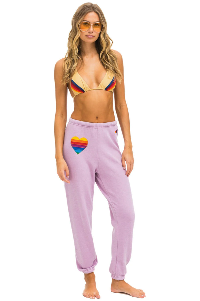 AVIATOR NATION RAINBOW HEART STITCH SWEATPANTS - MAUVE