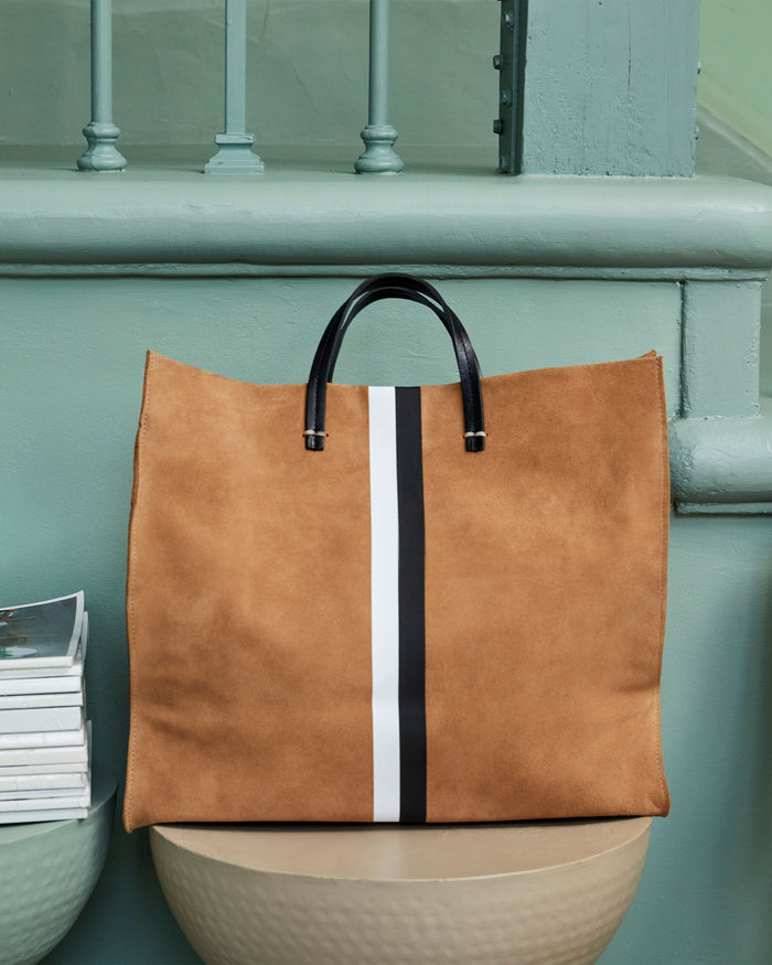 Clare V. Simple Tote Camel Suede With Stripes