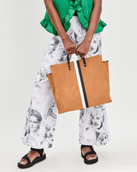 Clare V. Simple Tote Camel Suede With Stripes