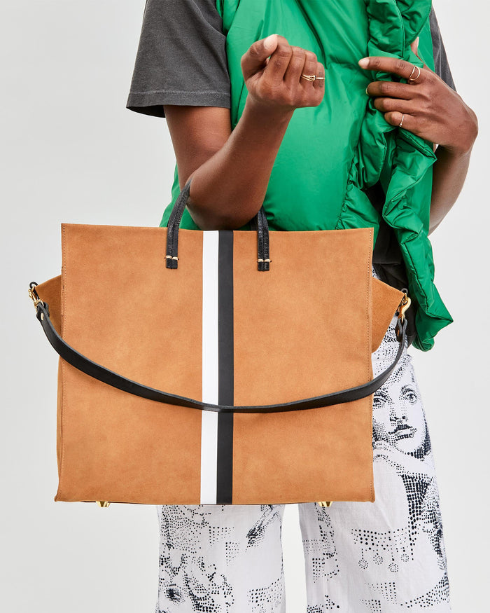 Clare V. Simple Tote Camel Suede With Stripes