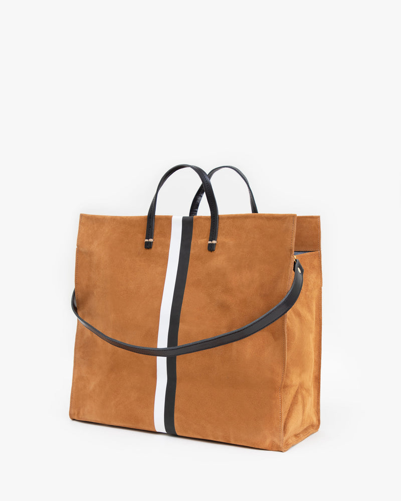 Clare V. Simple Tote Camel Suede With Stripes