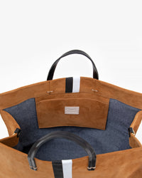 Clare V. Simple Tote Camel Suede With Stripes
