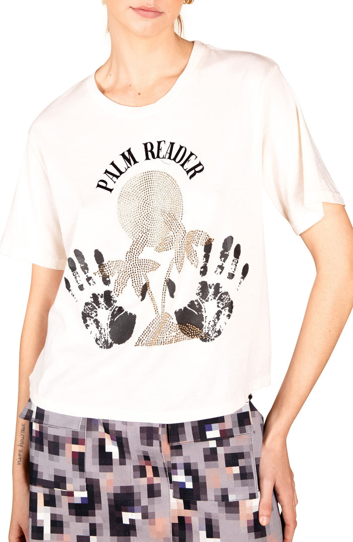 Le Superbe Palm Reader Beaded Cotton Graphic Tee - Cream